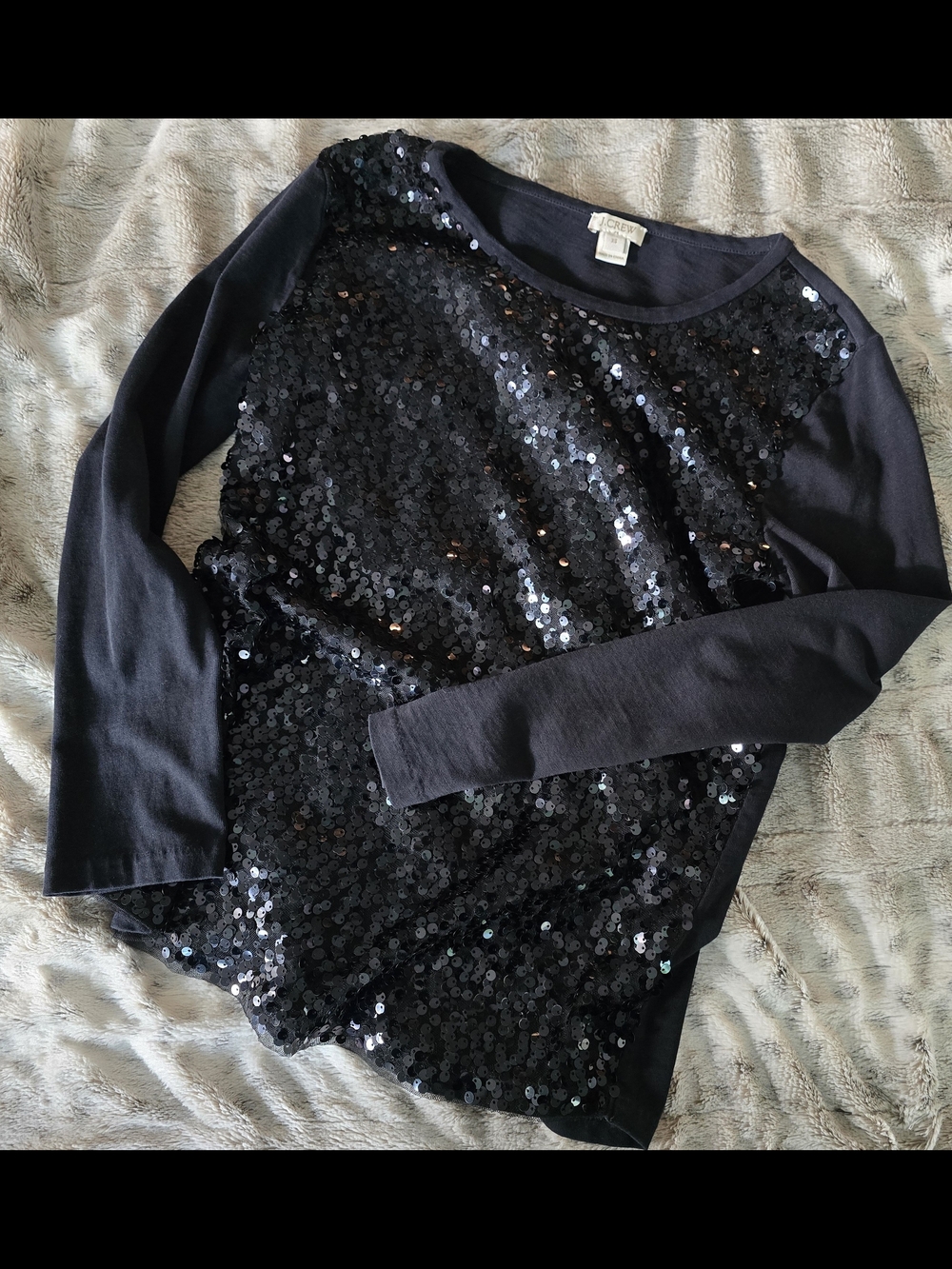 J. Crew Black Sequin Front Long Sleeve Tee